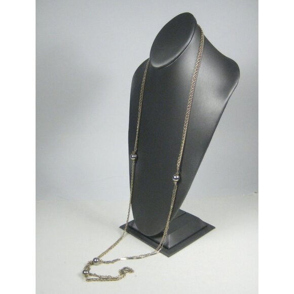 Multi Strand Floating Necklace Goldtone Chain 52 inch Vintage Station Beads WEAR - Picture 4 of 10
